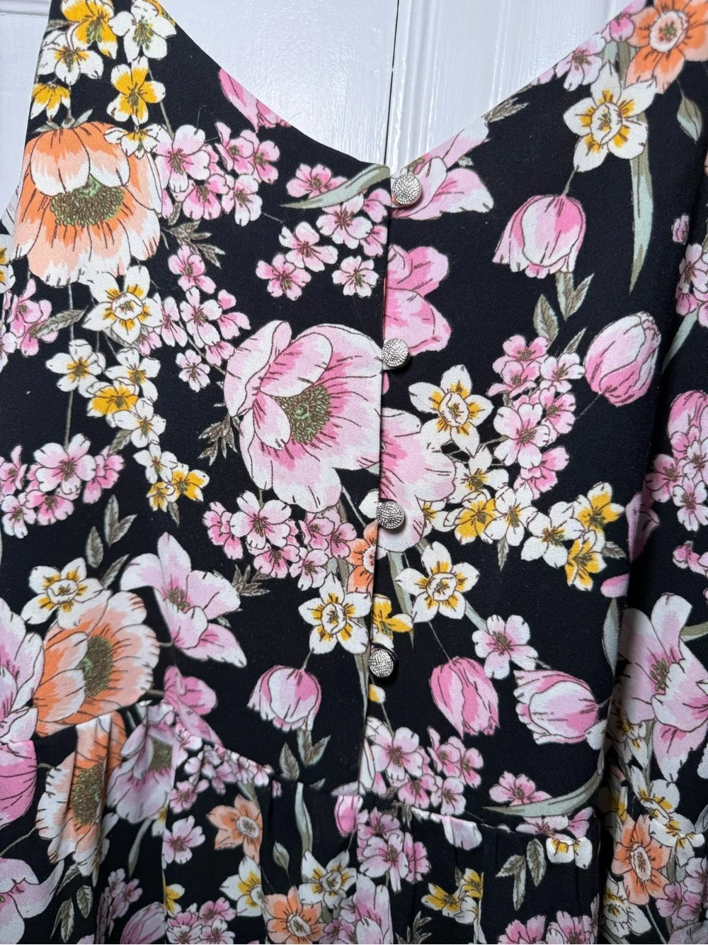 ADORA Black Floral Dress with Pink & Peach Blooms - Picture 2 of 3